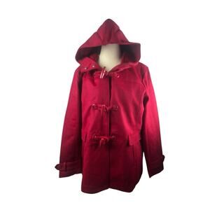 Pendleton Wool Red Peacoat Toggle Coat New With Tags XXL Striped Interior Hooded